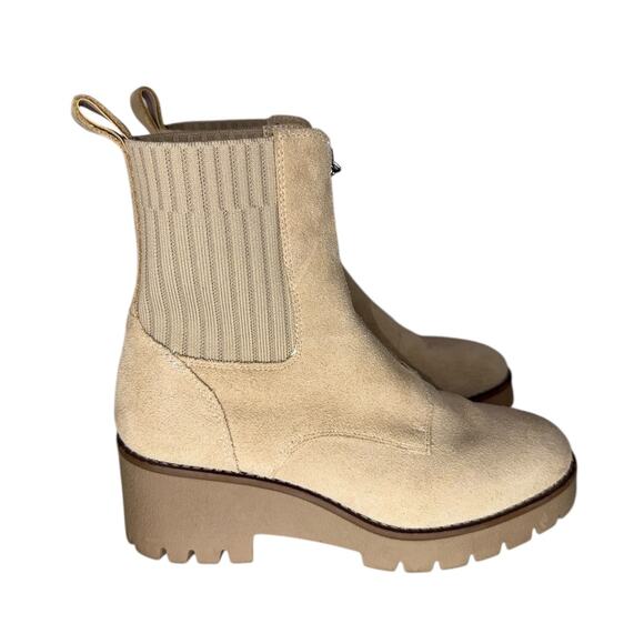NWOB Blondo Demaria Waterproof Beige Suede Zip Front Boots Lug Sole Size 7.5 - Picture 3 of 12